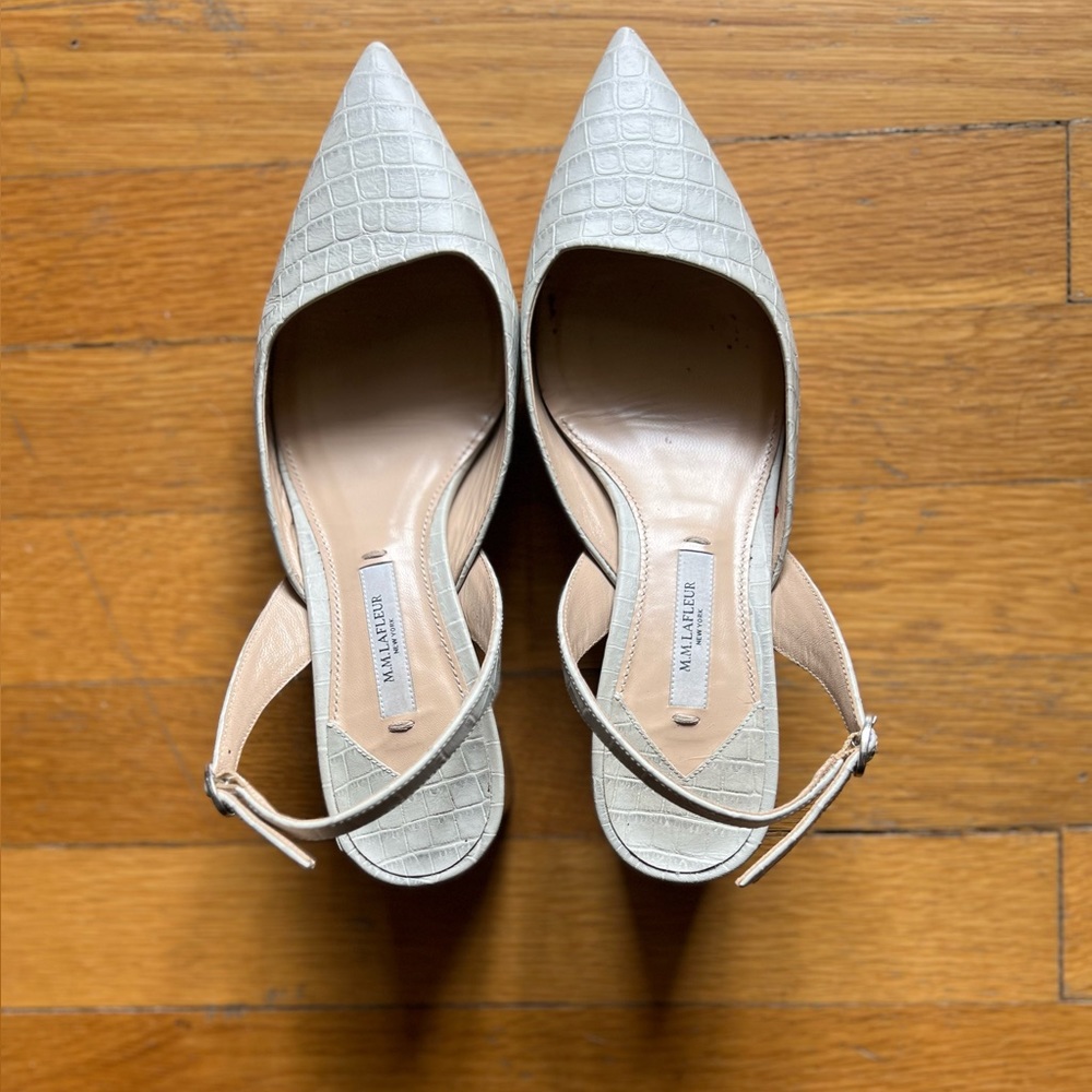 MM LAFLEUR EMBOSSED CROC SLINGBACKS